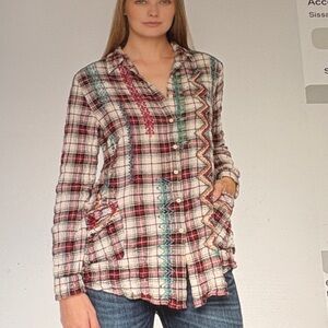 Johnny Was Multicolor Plaid Button-Down Shirt